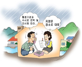 행정기관과 수시로 연락 및 지시에따라.. 지정된 장소로 대피 